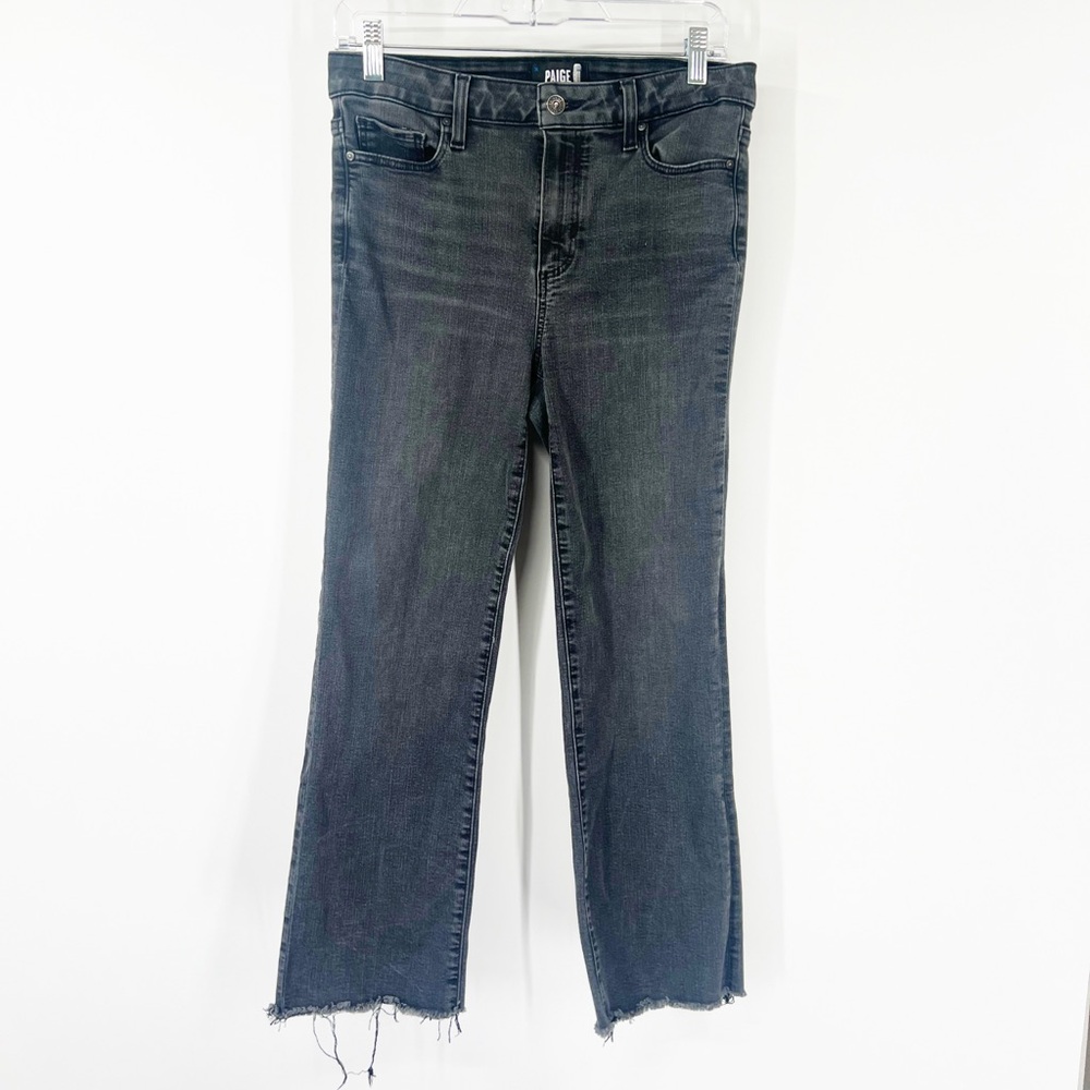 Paige Atley Ankle Flare Jeans in Black Willow Raw Hem